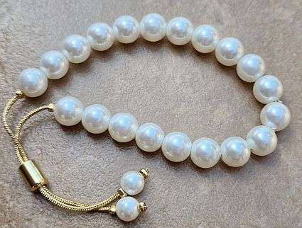 1Pc  Natural Shell Pearl  / Beaded Slider Bracelet / Snake Chain / Gold Plated  / Brass Bracelet