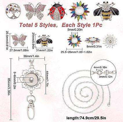 ***DIY*** 5pc / Ladybird / Bee / Flower / Butterfly / Alloy / Rhinestone Snap Button / Stainless Ste
