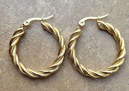 *Clearance Sale*2pcs (1 Set) 30x4mm   Stainless Steel  / Twisted Hoop Earrings / Gold Tone