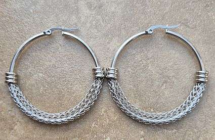 *Clearance Sale*2pcs (1 Set) 46x48x6mm   Stainless Steel  / Mesh Hoop Earrings