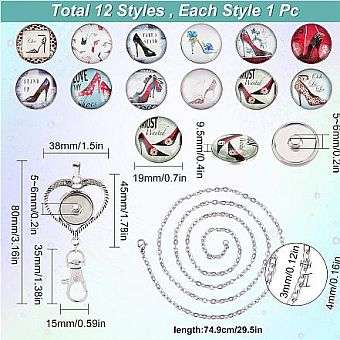 ***DIY*** 12pc / Stiletto / Glass Snap Button / Stainless Steel Chain / Kit