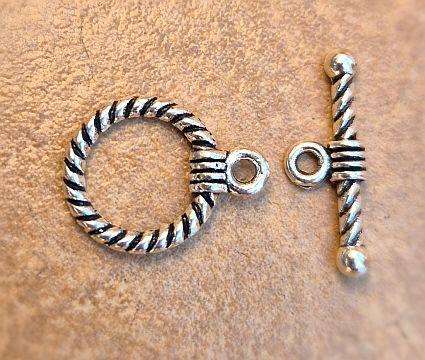 Tibetan Style Silver Tone Flat Round Toggle Clasp / Twisted 18x14mm - 1 Set