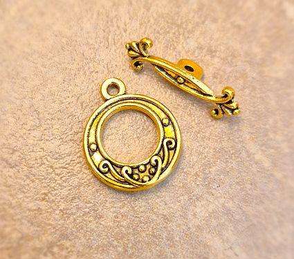 Tibetan Style Gold Tone Flat Round Toggle Clasp  19x15mm - 1 Set