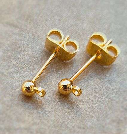 2pcs (1 Set)  Gold Plated / Brass /Ball Stud Earring  with Loop