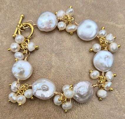 1Pc  Natural Baroque Pearl Keshi Pearl / Copper Wire / Brass / Gold Tone / Bracelet
