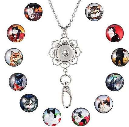 ***DIY*** 12pc Cats  / Glass Snap Button / Alloy Chain / Necklace Jewelry Kit