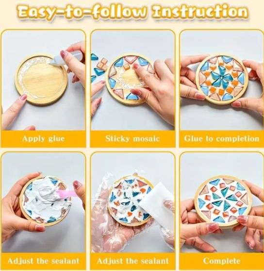 ***DIY*** 1 Pc  Glass / Resin Mosaic / Wood Coaster /  Making Kit