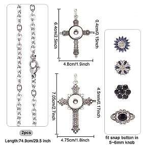 ***DIY*** Cross Alloy Pendants / Rhinestone Snap Buttons / Stainless Steel Chain / Necklace Jewelry