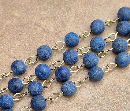 *Clearance Sale*1m Natural /Lapis Lazuli / Frosted  / Gold Tone  Eye Pin Beaded Chain. (Bead Size