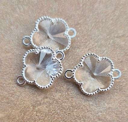 *Clearance Sale*1pc Clear Glass  / Flower / Silver Tone / Alloy  / Link / Connector+/-15x12mm
