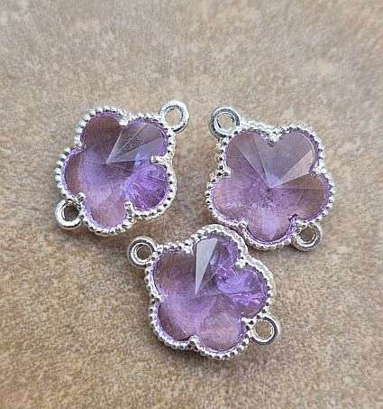 *Clearance Sale*1pc Light Purple  Glass  / Flower / Silver Tone / Alloy  / Link / Connector+/-