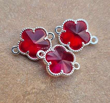 *Clearance Sale*1pc Red  Glass  / Flower / Silver Tone / Alloy  / Link / Connector+/-15x12mm