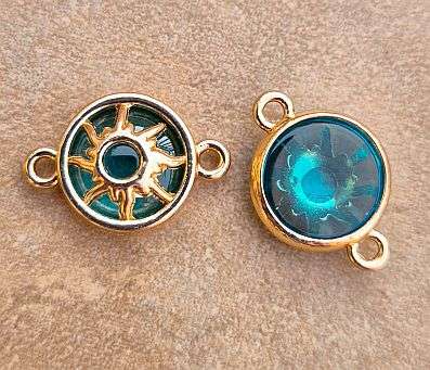 *Clearance Sale*1pc  Gold Tone / Sun / Blue Glass Bead / Connector / Link / Flat Round +/-