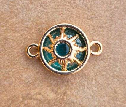 *Clearance Sale*1pc  Gold Tone / Sun / Blue Glass Bead / Connector / Link / Flat Round +/-