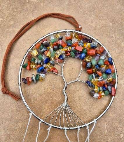 Wind Chime / Large Agate Slices /  Chakra Theme / Big Pendant Tree Of Life / Natural Chips