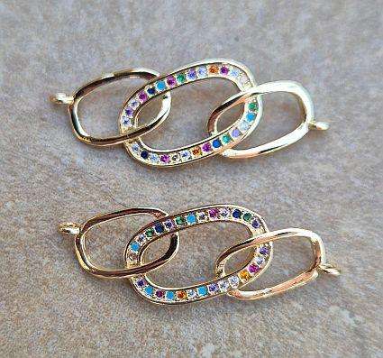 *Clearance Sale*1pc  Gold Tone / Brass /Connector / Link With Multi Color Cubic Zirconia
