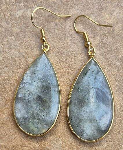 *Clearance Sale*1 Pair Natural Labradorite / Drop /  Dangle Earrings / Brass / Gold Tone