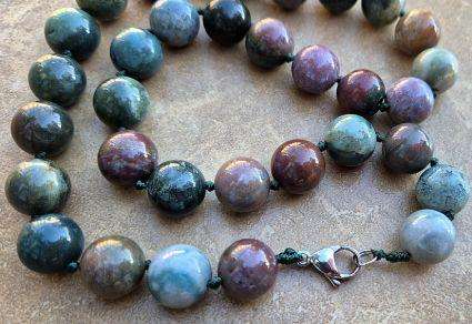 1 Pc Natural Indian Agate  Beaded  Necklace / Alloy Lobster  +/-48 cm