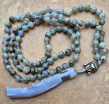 1 Pc Natural  Labradorite  Beaded  Necklace / Tassel /   +/-78 cm