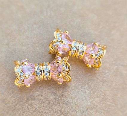 *Clearane Sale*1pc x (16x8mm) Gold Plated / Brass / Pink / Clear Cubic Zirconia /