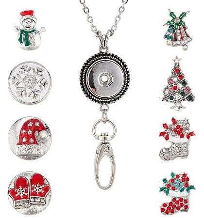 ***DIY*** 8pc / Christmas /  Rhinestone Snap Button  / Necklace Jewelry / Kit