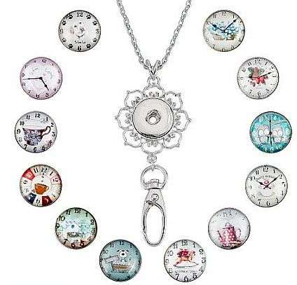 ***DIY*** 12pc Vintage Clock  / Glass Snap Button / Stainless Steel Chain / Necklace Jewelry Kit