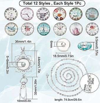 ***DIY*** 12pc Vintage Clock  / Glass Snap Button / Stainless Steel Chain / Necklace Jewelry Kit