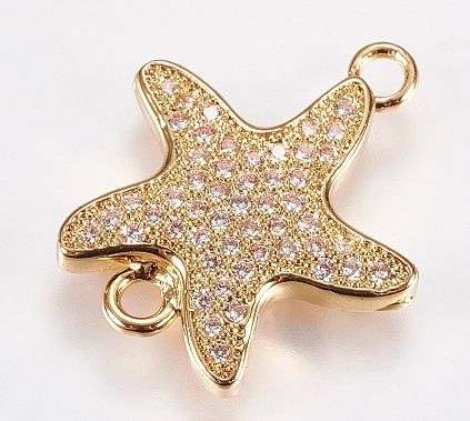 1 pc Starfish / Cubic Zirconia  / Brass / Gold Tone / Link / Connector / 19x17mm