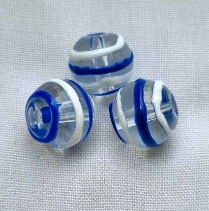 *Clearance Sale*1pc x +/- 12mm Blue / White Round Lampwork Glass Bead