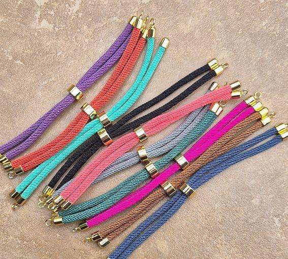 10pcs Assorted   Nylon Twisted Cord Bracelets With Slider / Brass / Gold Tone