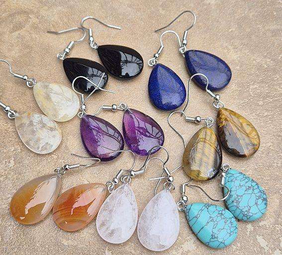 8 Pairs Assorted Natural / Synthetic Gemstone  /   Earring Hooks / Antique Silver