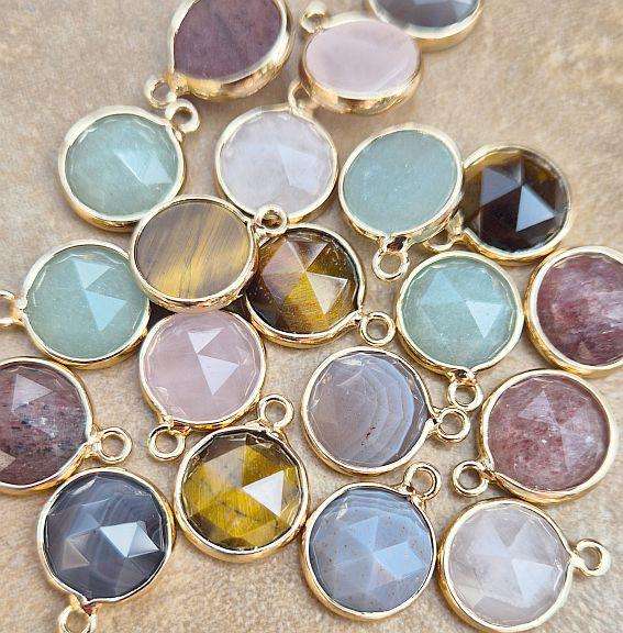 20 pcs Assorted Natural /  Faceted / Gold Plated Edge / Charms  (14x11mm)