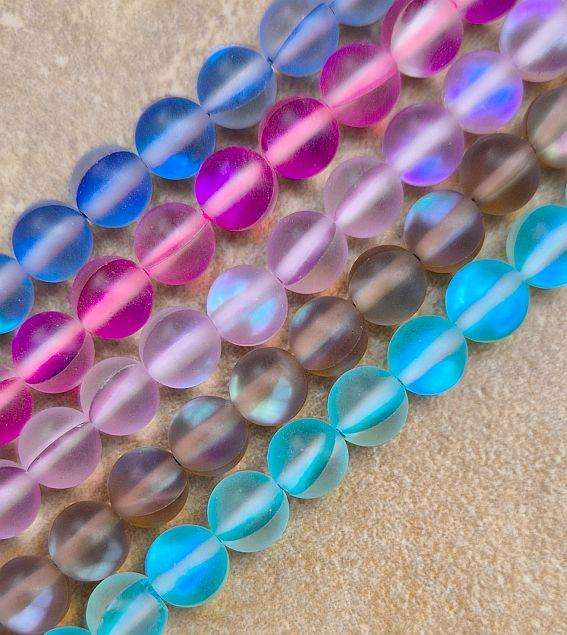 5 Strands (6mm) Assorted Synthetic Moonstone / Glass /   Round Beads / +/- 55pcs Per Strand