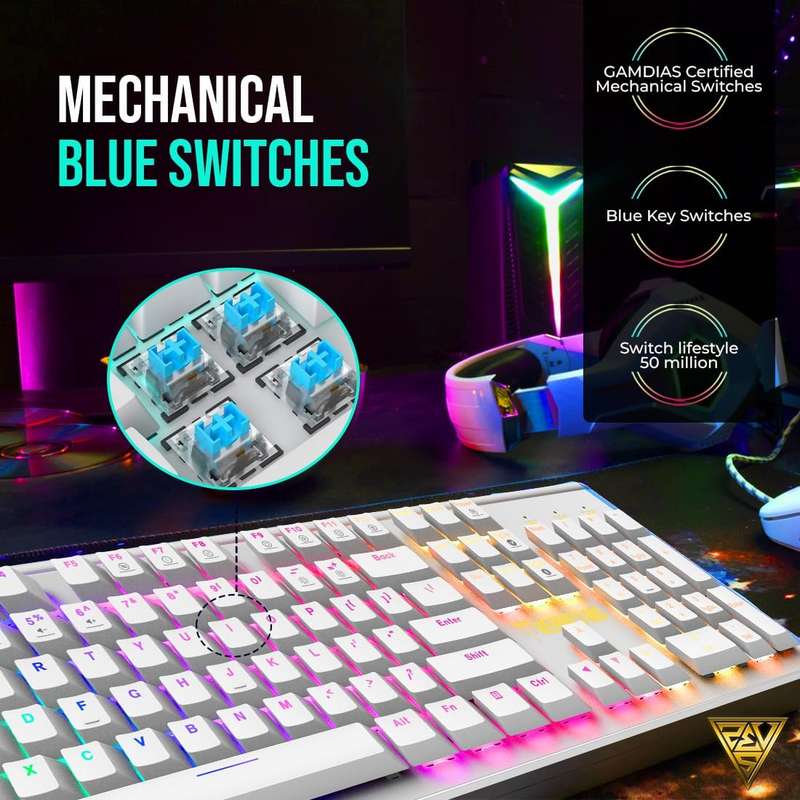 Gamdias Hermes M6 Mechanical Gaming Keyboard - Silver/White