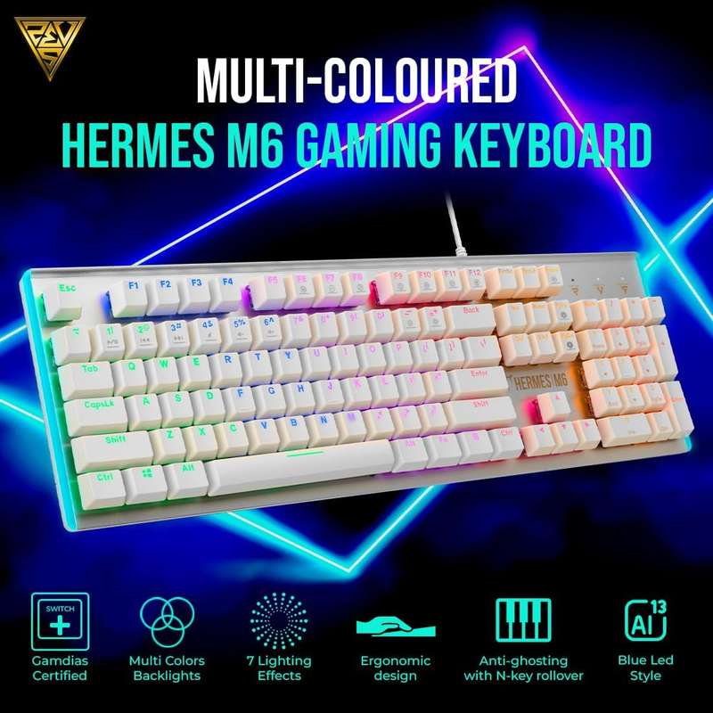 Gamdias Hermes M6 Mechanical Gaming Keyboard - Silver/White