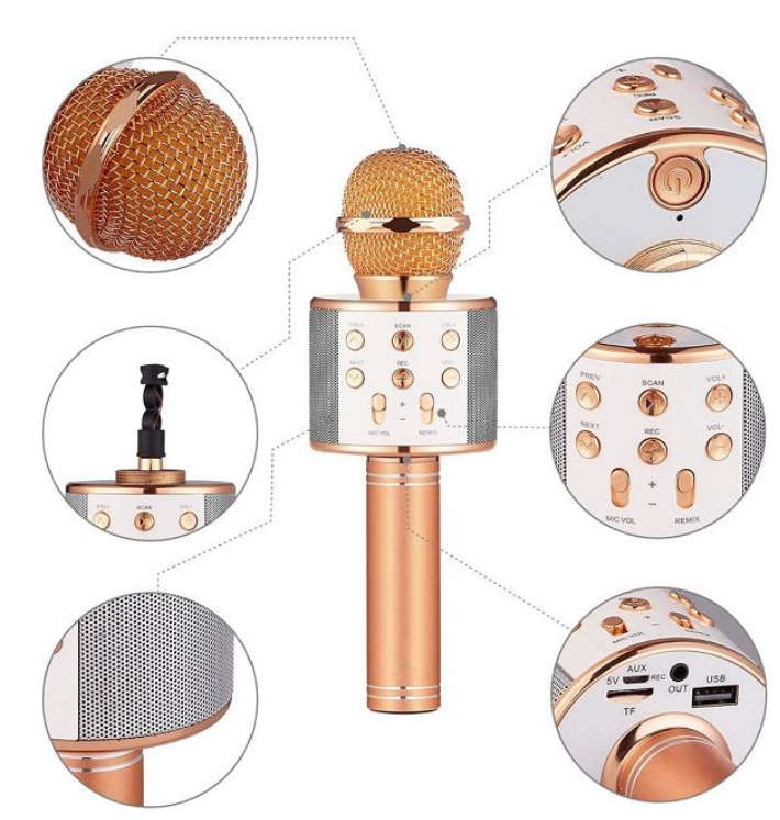 Wireless Microphone Karaoke Speaker For Smartphones - Gold