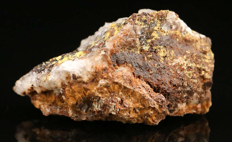 Calcite on Boltwoodite, Rossing Mine, Namibia
