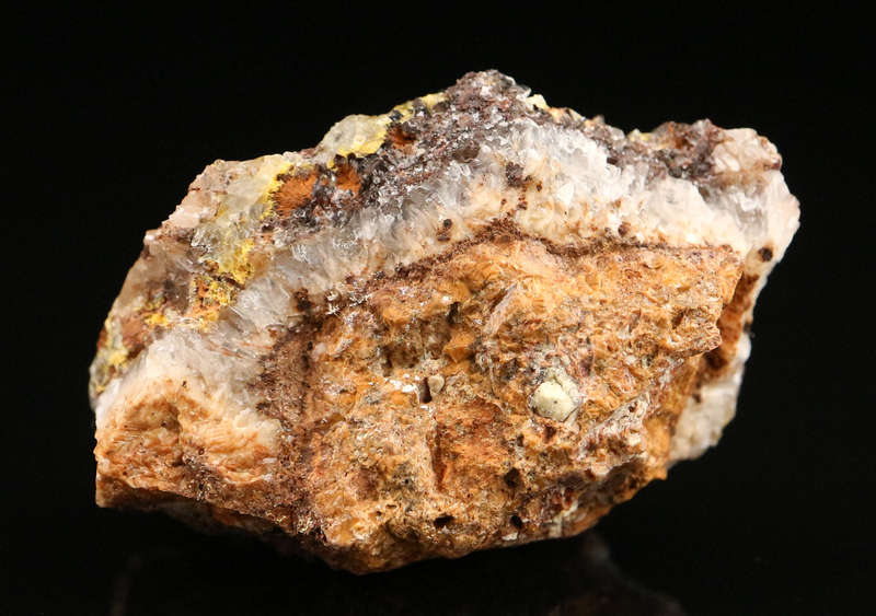 Calcite on Boltwoodite, Rossing Mine, Namibia