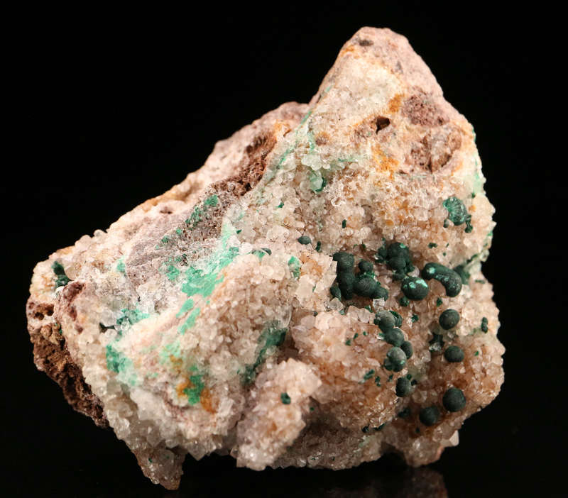 Malachite on Quartz, Mashamba West Mine, DRC