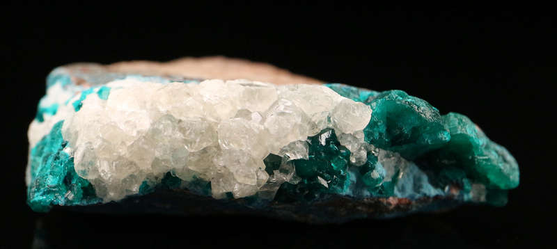 Calcite on Dioptase on Matrix, Tantara Mine, DRC