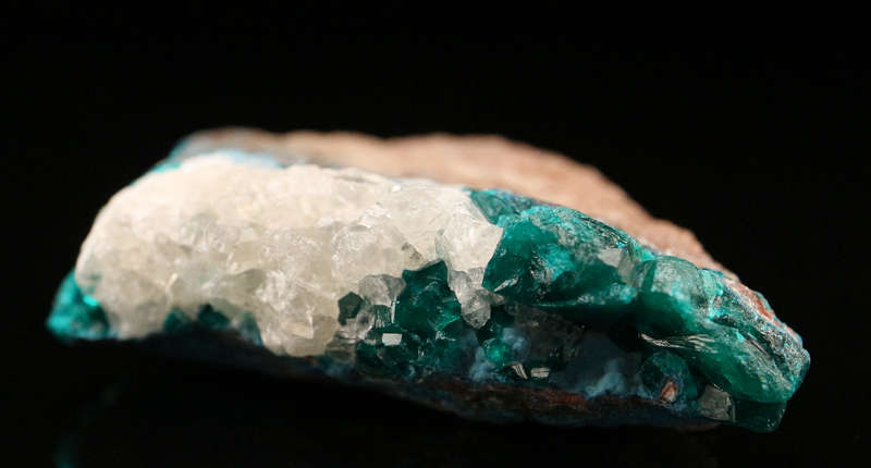 Calcite on Dioptase on Matrix, Tantara Mine, DRC