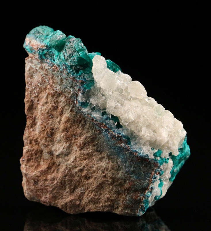 Calcite on Dioptase on Matrix, Tantara Mine, DRC