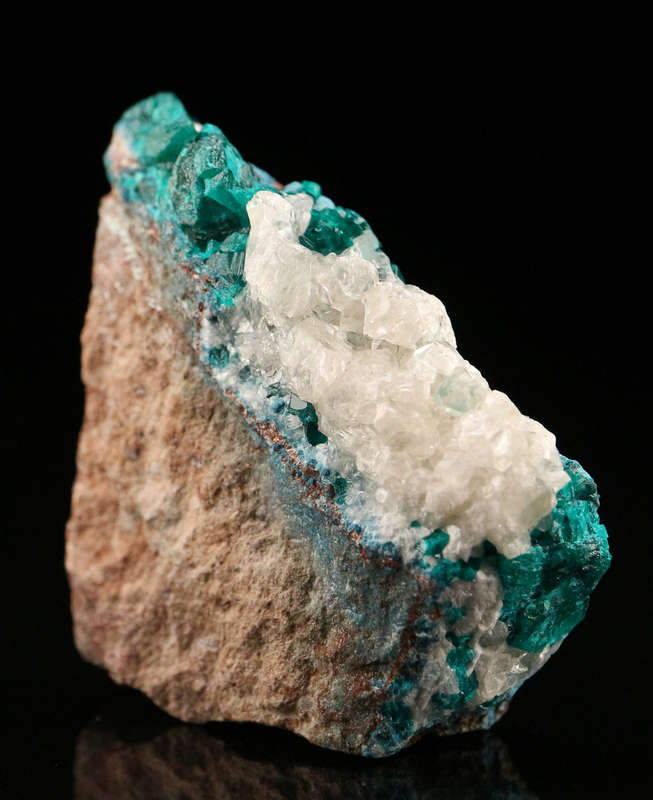 Calcite on Dioptase on Matrix, Tantara Mine, DRC
