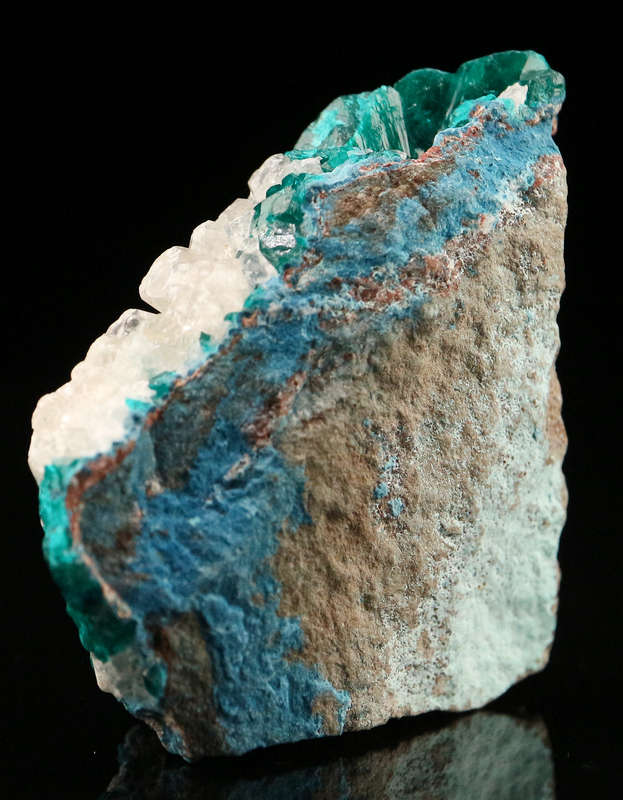 Calcite on Dioptase on Matrix, Tantara Mine, DRC