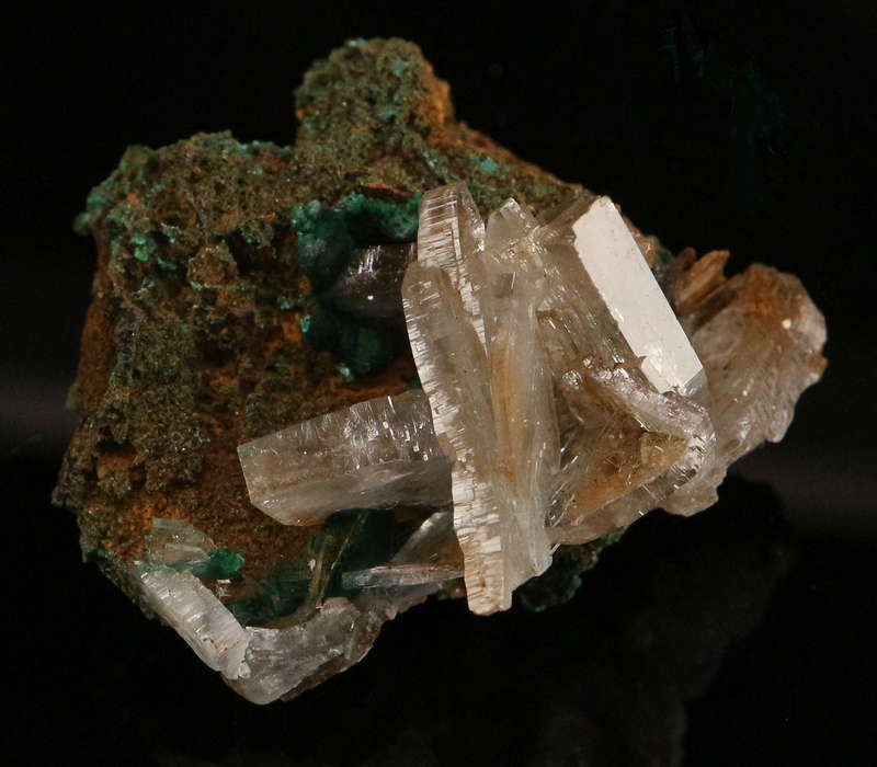 Baryte on Malachite, Shinkolobwe Mine, Katanga, DR Congo