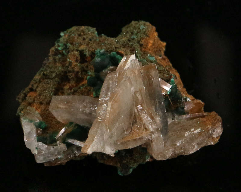 Baryte on Malachite, Shinkolobwe Mine, Katanga, DR Congo