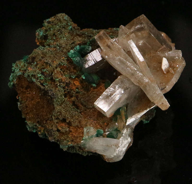 Baryte on Malachite, Shinkolobwe Mine, Katanga, DR Congo