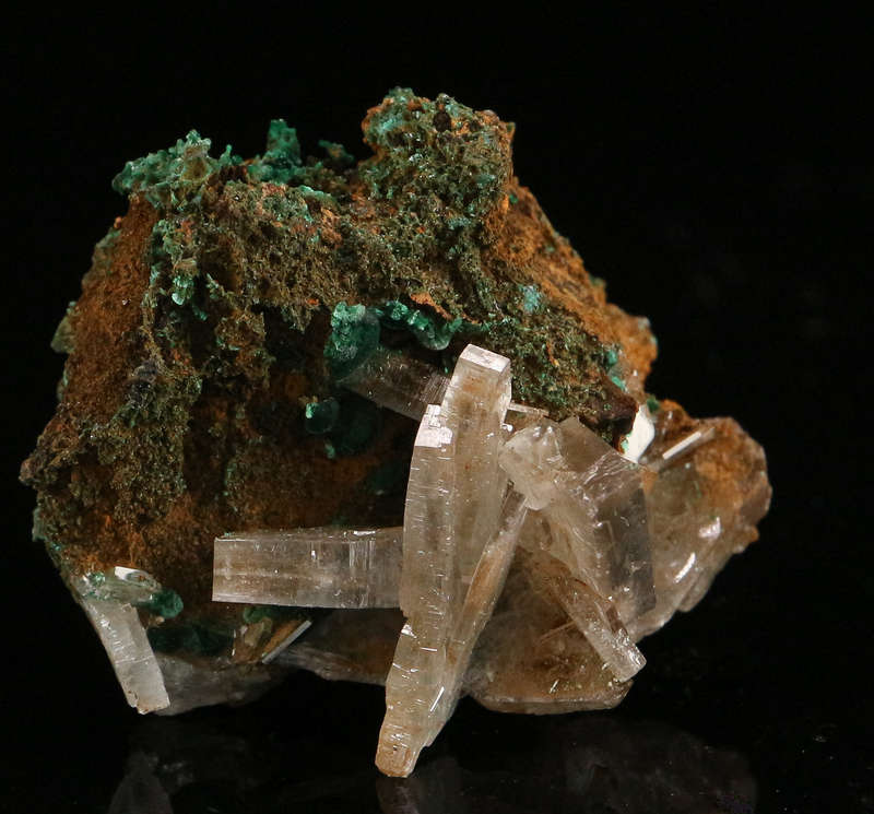 Baryte on Malachite, Shinkolobwe Mine, Katanga, DR Congo
