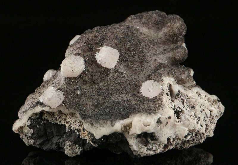 Manganite on Calcite, "N'Chwaning II Mine, Kalahari Manganese Field, Northern Cape, South Africa "