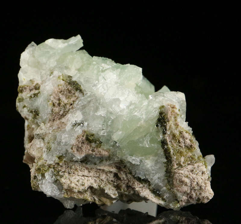 Calcite on Prehnite on Quartz, Gobobosebberge Mnt, Namibia